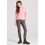 Funky Buddha Γυναικεία Πλεκτή Μπλούζα με V Λαιμόκοψη Ροζ