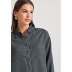 Funky Buddha Γυναικείο Cropped Μακρυμάνικο Πουκάμισο Ανθρακί