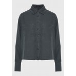 Funky Buddha Γυναικείο Cropped Μακρυμάνικο Πουκάμισο Ανθρακί