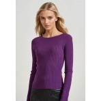 Funky Buddha Γυναικεία Πλεκτή Μπλούζα Με Λαιμόκοψη Μωβ