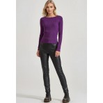 Funky Buddha Γυναικεία Πλεκτή Μπλούζα Με Λαιμόκοψη Μωβ