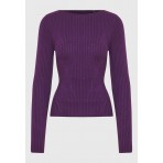 Funky Buddha Γυναικεία Πλεκτή Μπλούζα Με Λαιμόκοψη Μωβ