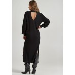 Funky Buddha Γυναικείο Maxi Πλεκτό Φόρεμα Μαύρο