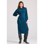 Funky Buddha Γυναικείο Maxi Πλεκτό Φόρεμα Πετρόλ