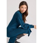 Funky Buddha Γυναικείο Maxi Πλεκτό Φόρεμα Πετρόλ