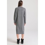 Funky Buddha Γυναικείο Πλεκτό Midi Φόρεμα Γκρι Σκούρο