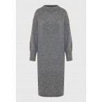 Funky Buddha Γυναικείο Πλεκτό Midi Φόρεμα Γκρι Σκούρο