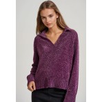 Funky Buddha Γυναικείο V-Neck Σενίλ Πουλόβερ Μωβ