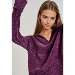 Funky Buddha Γυναικείο V-Neck Σενίλ Πουλόβερ Μωβ