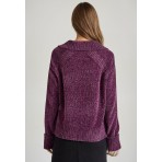 Funky Buddha Γυναικείο V-Neck Σενίλ Πουλόβερ Μωβ