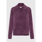 Funky Buddha Γυναικείο V-Neck Σενίλ Πουλόβερ Μωβ