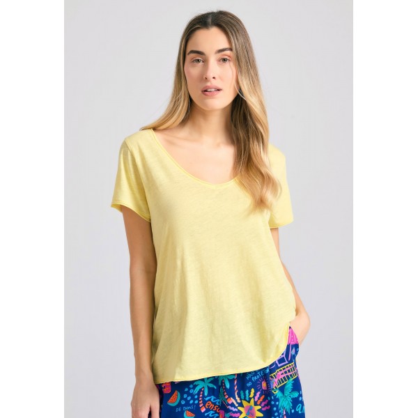 Funky Buddha The Essentials V-Neck T-Shirt Γυναικείο (FBL011-100-04-LEMON-DROP)