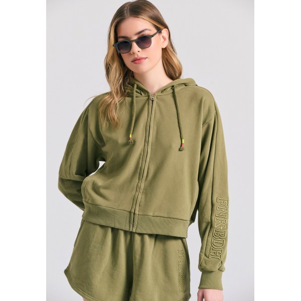 Funky Buddha Ζακέτα Βαμβακερή Γυναικεία (FBL011-100-06-OLIVE)