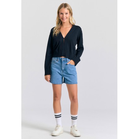 Funky Buddha Linen Blend Γυναικεία Ζακέτα Πλεκτή Μαύρη