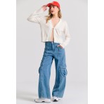Funky Buddha Linen Blend Γυναικεία Ζακέτα Πλεκτή Λευκή