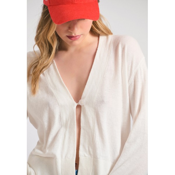 Funky Buddha Linen Blend Ζακέτα Πλεκτή Γυναικεία (FBL011-101-09-WHITE)