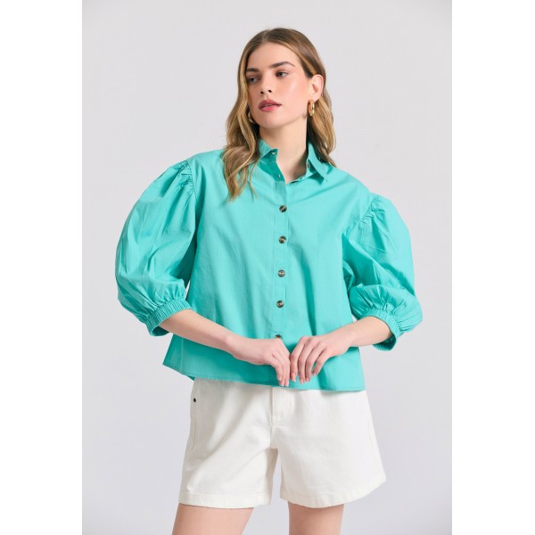 Funky Buddha Oversized Πουκάμισο Κοντομάνικο Γυναικείο (FBL011-102-05-CARIBBEAN-GREEN)