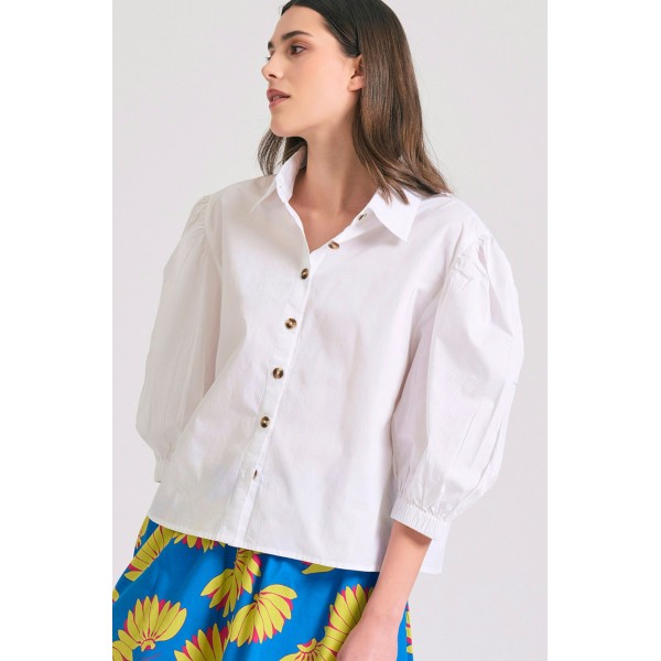Funky Buddha Πουκάμισο Κοντομάνικο Γυναικείο (FBL011-102-05-WHITE)
