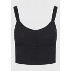 Funky Buddha Linen Blend Γυναικεία Αμάνικη Crop Top Μπλούζα Μαύρη