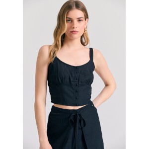 Funky Buddha Linen Blend Crop Top Αμάνικο Γυναικείο (FBL011-102-17-BLACK)