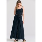 Funky Buddha Linen Blend Γυναικεία Αμάνικη Crop Top Μπλούζα Μαύρη