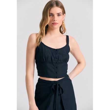 Funky Buddha Linen Blend Crop Top Αμάνικο Γυναικείο 
