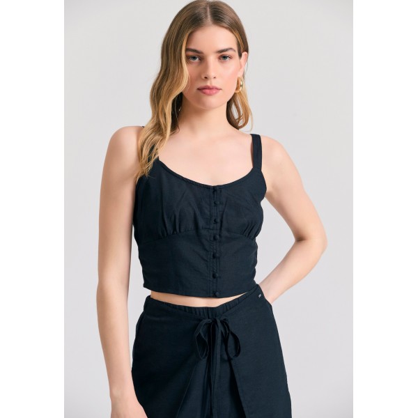 Funky Buddha Linen Blend Crop Top Αμάνικο Γυναικείο (FBL011-102-17-BLACK)