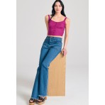 Funky Buddha Linen Blend Γυναικεία Αμάνικη Crop Top Μπλούζα Ματζέντα