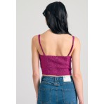 Funky Buddha Linen Blend Γυναικεία Αμάνικη Crop Top Μπλούζα Ματζέντα
