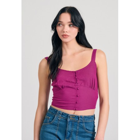 Funky Buddha Linen Blend Crop Top Αμάνικο Γυναικείο 