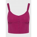 Funky Buddha Linen Blend Γυναικεία Αμάνικη Crop Top Μπλούζα Ματζέντα