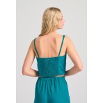 Funky Buddha Linen Blend Γυναικεία Αμάνικη Crop Top Μπλούζα