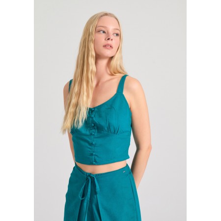 Funky Buddha Linen Blend Crop Top Αμάνικο Γυναικείο 