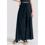 Funky Buddha Linen Blend Wide Leg Γυναικεία Παντελόνα Μαύρη