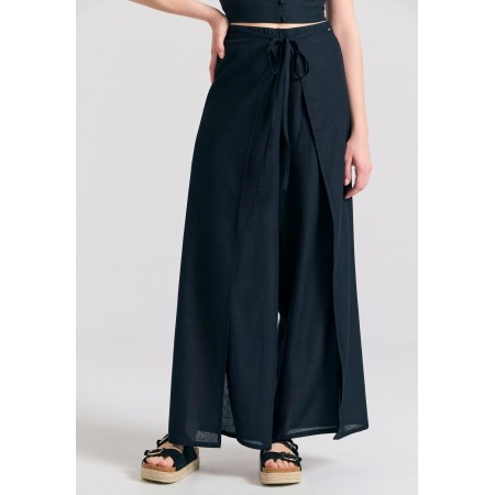 Funky Buddha Linen Blend Wide Leg Παντελόνα Γυναικεία 