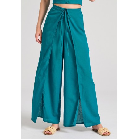 Funky Buddha Linen Blend Wide Leg Παντελόνα Γυναικεία 
