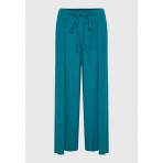 Funky Buddha Linen Blend Wide Leg Γυναικεία Παντελόνα Πετρόλ