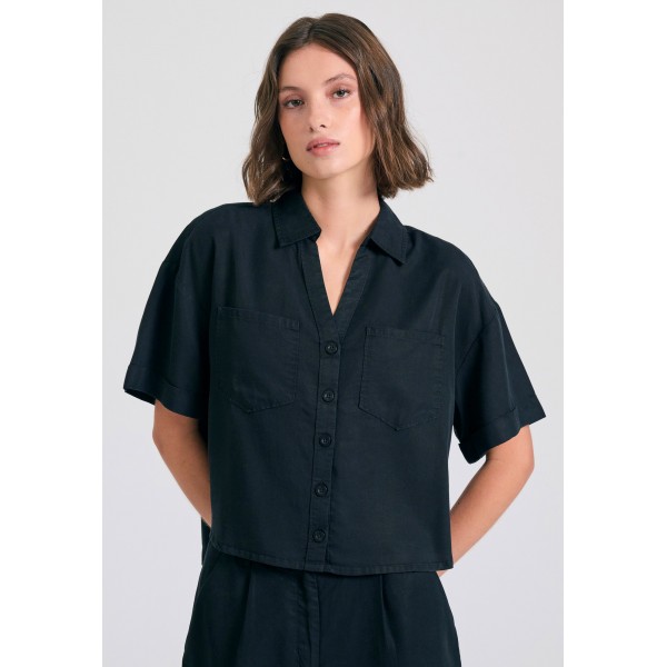 Funky Buddha Lyocell Πουκάμισο Κοντομάνικο Γυναικείο (FBL011-104-05-BLACK)