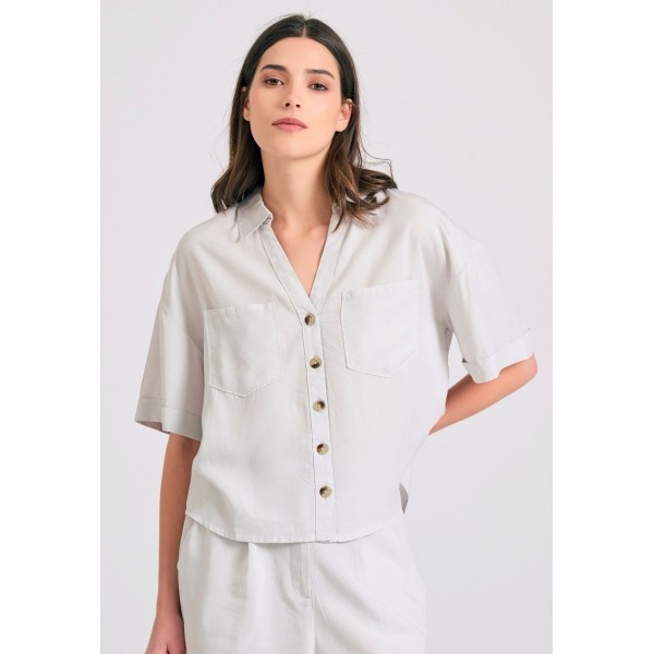 Funky Buddha Loose Fit Lyocell Πουκάμισο Κοντομάνικο Γυναικείο (FBL011-104-05-MIST)