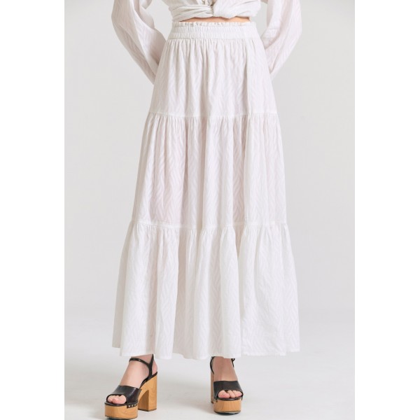 Funky Buddha Relaxed Fit Ζακάρ Φούστα Maxi Γυναικεία (FBL011-104-14-WHITE)