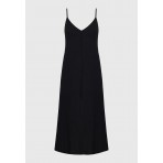 Funky Buddha Linen Blend Γυναικείο Αμάνικο Φόρεμα Midi Μαύρο