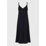 Funky Buddha Linen Blend Γυναικείο Αμάνικο Φόρεμα Midi Μαύρο