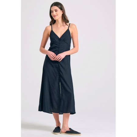 Funky Buddha Linen Blend Γυναικείο Αμάνικο Φόρεμα Midi Μαύρο