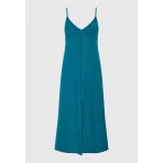 Funky Buddha Linen Blend Γυναικείο Αμάνικο Φόρεμα Midi Πετρόλ