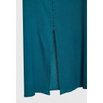 Funky Buddha Linen Blend Γυναικείο Αμάνικο Φόρεμα Midi Πετρόλ