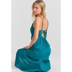 Funky Buddha Linen Blend Γυναικείο Αμάνικο Φόρεμα Midi Πετρόλ