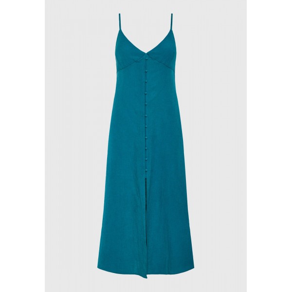 Funky Buddha Linen Blend Φόρεμα Midi Γυναικείο (FBL011-106-13-PEACOCK)