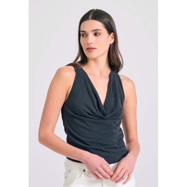 Funky Buddha Ντραπέ Μπλούζα Αμάνικη Γυναικεία (FBL011-107-17-BLACK)