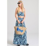 Funky Buddha Εμπριμέ Wide Leg Παντελόνα Γυναικεία (FBL011-109-02-MIDNIGHT-BLUE)