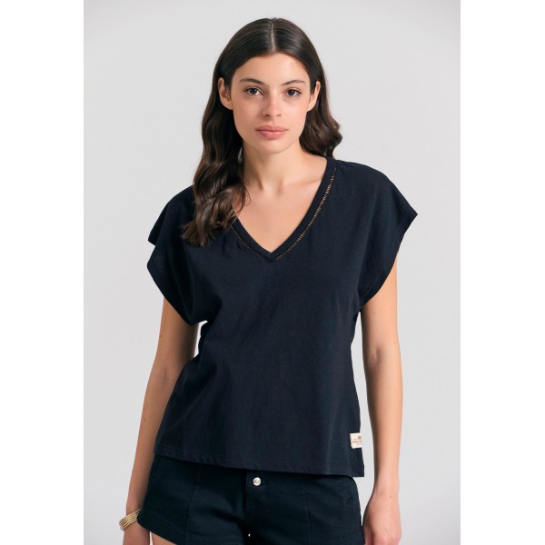 Funky Buddha Linen Blend Μπλούζα Αμάνικη Γυναικεία (FBL011-110-04-BLACK)